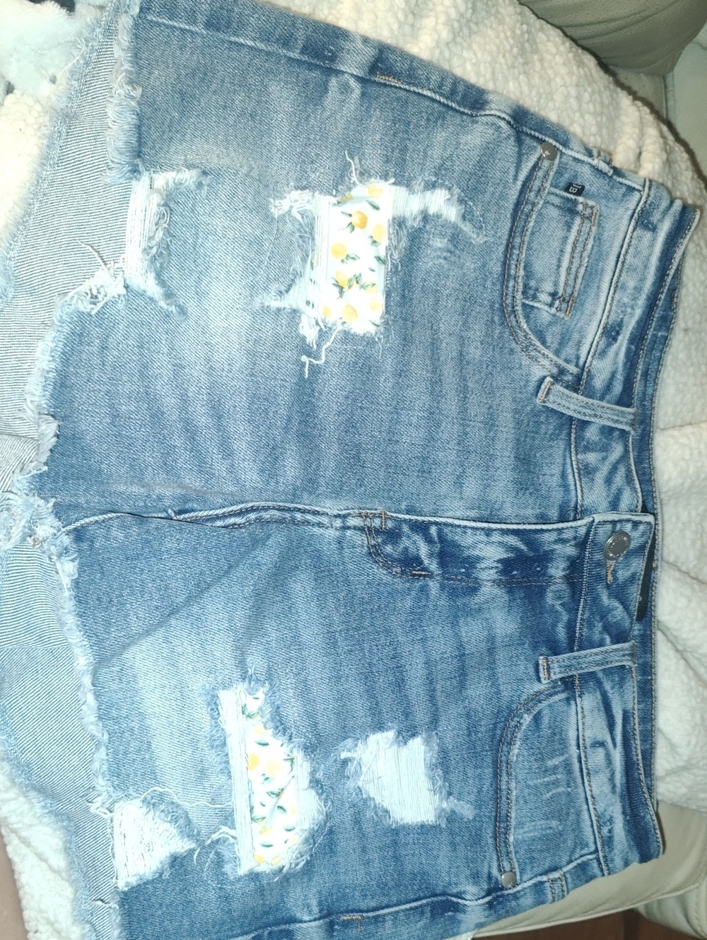 Judy Blue Light Blue Distressed Denim Shorts with Lemon Patches